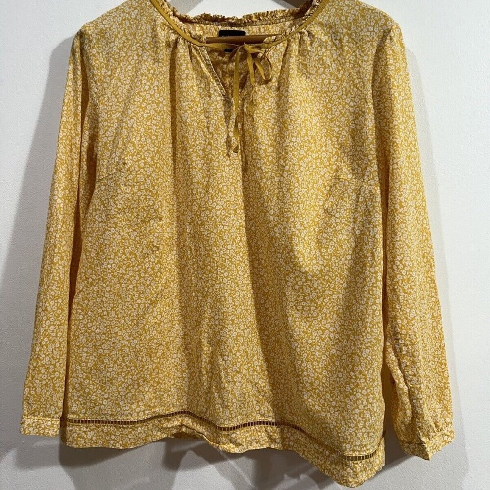 Talbots Top Women Women's Yellow Long  Sleeve Split V Neck Eyelet‎  Tunic SZ LP